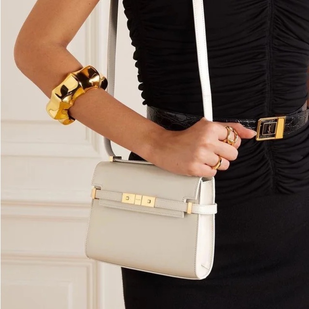 YSL Saint Laurent Mini Manhattan in Box Crossbody Bag Off White